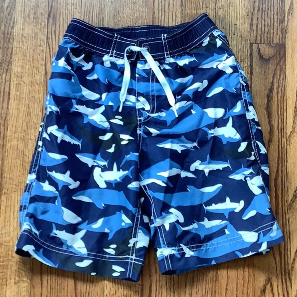 Hanna Andersson - Swim Trunks - Boys’ - Blue/Navy/White - US 6/7 Swimwear